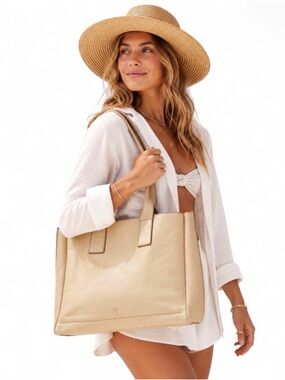 $498 - FRYE Melissa Leather Tote Bag – Ivory/Cream Large Shopper Tote